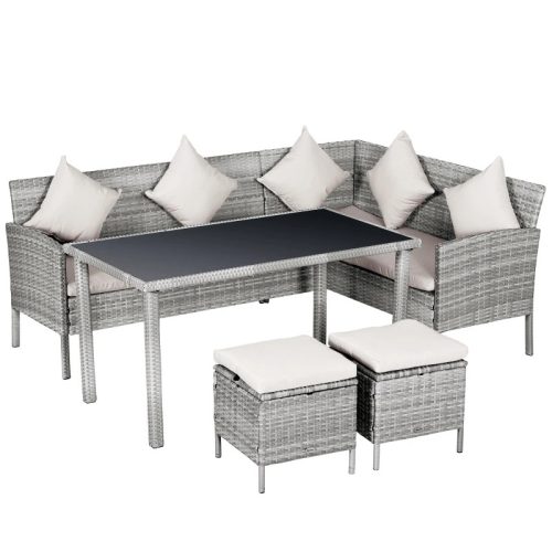 5-piece polyrattan garden furniture set, rattan sofa set with footrest 134 x 60 x 75 cm metal, gray 