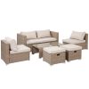 6-piece Polirattan sofa set 151x75x65 cm garden furniture set with coffee table, beige 
