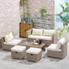 6-piece Polirattan sofa set 151x75x65 cm garden furniture set with coffee table, beige 