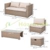 6-piece Polirattan sofa set 151x75x65 cm garden furniture set with coffee table, beige 