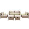6-piece Polirattan sofa set 151x75x65 cm garden furniture set with coffee table, beige 