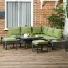 6-person patio furniture set, height-adjustable table, aluminum frame, green-grey