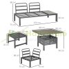 6-person patio furniture set, height-adjustable table, aluminum frame, green-grey