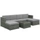 7-piece polyrattan garden furniture set, garden set, seating set with footrest, seat cushions, gray