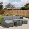 7-piece polyrattan garden furniture set, garden set, seating set with footrest, seat cushions, gray