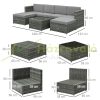 7-piece polyrattan garden furniture set, garden set, seating set with footrest, seat cushions, gray