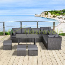   Polirattan ülőgarnitúra szett 10 darabos kerti luxus garnitúra kanapé kerti bútor szett Lounge sötétszürke