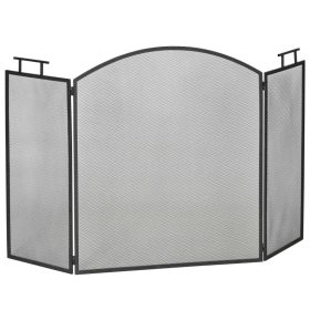   Kandallórács szikravédő 128x2x76,5 cm összecsukható három darabos design fém fekete kandallóvédő paraván