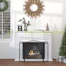   Kandallórács szikravédő 128x2x76,5 cm összecsukható három darabos design fém fekete kandallóvédő paraván