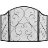 Fireplace grate spark guard 66x31x81 cm folding three-panel vintage design black fireplace guard screen