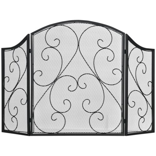 Fireplace grate spark guard 66x31x81 cm folding three-panel vintage design black fireplace guard screen