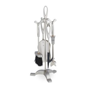   5 részes kandallófelszerelés ezüst kandallóeszközök fémből kandallószerszámok állvánnyal