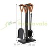 5 Piece Fireplace Set with Leather Handles Black Fireplace Tools Metal Fireplace Tools with Stand