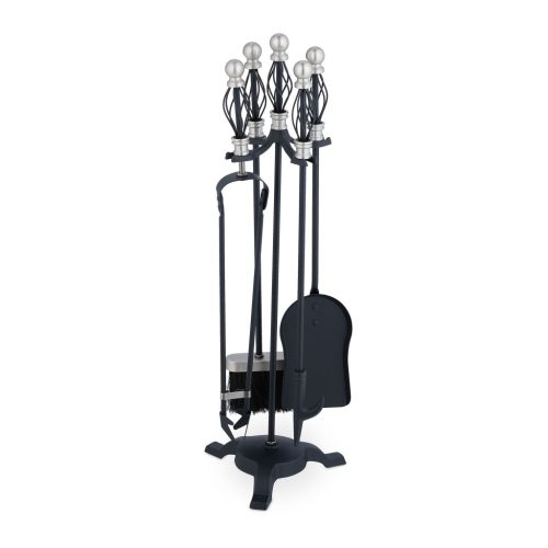 5-piece fireplace equipment black and silver fireplace tools made of metal fireplace tools with stand