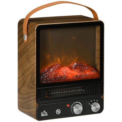 Electric fireplace 30x17x37 cm with realistic fire effect, 2 heating modes (750 W, 1500 W) with walnut effect cover