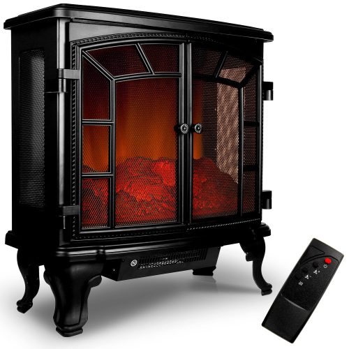 Electric fireplace 69x36x66 cm two-door stove free-standing display fireplace black