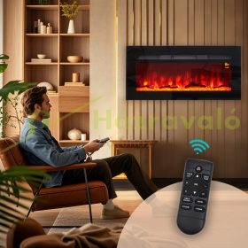   Elektromos kandalló 91,4x15,8x45 cm falra szerelhető távirányítóval 1800W fekete 