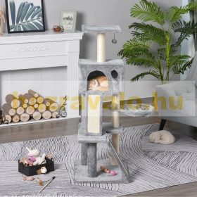   Macska kaparófa mászófa macskáknak, barlang macskajáték szürke 60x49x130 cm