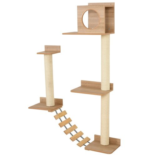 Cat scratching post for climbing cats with wall-mounted multi-level ladder 