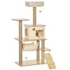 Wooden cat scratching post 60x40x130 cm scratching post natural multi-level cat furniture with cat house and toy