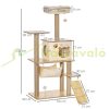 Wooden cat scratching post 60x40x130 cm scratching post natural multi-level cat furniture with cat house and toy