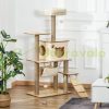 Wooden cat scratching post 60x40x130 cm scratching post natural multi-level cat furniture with cat house and toy