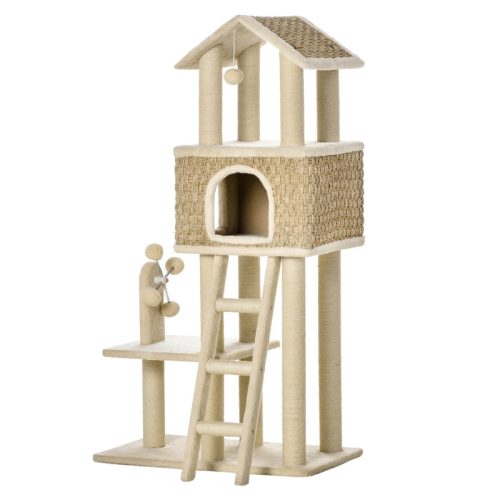 Cat scratching post 60x40x131 cm scratching post natural multi-level cat furniture with cat house and toy