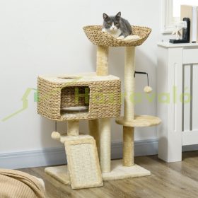   Macska kaparó 60x40x98 cm kaparófa natúr többszintes macskabútor macskaház