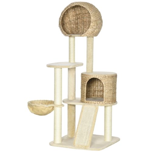 Cat scratching post 60x60x150 cm scratching post natural multi-level cat furniture with cat house, hammock, scratching mat