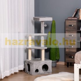   Macska kaparófa mászófa macskáknak macskabarlang labdás játékkal szürke 52x42x125 cm