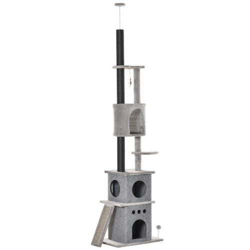 Cat scratching post adjustable height 60x40x225-255 cm scratching post gray multi-level cat furniture