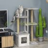 Wooden cat scratching post 67x38x114 cm scratching post with cat house, gray multi-level cat furniture