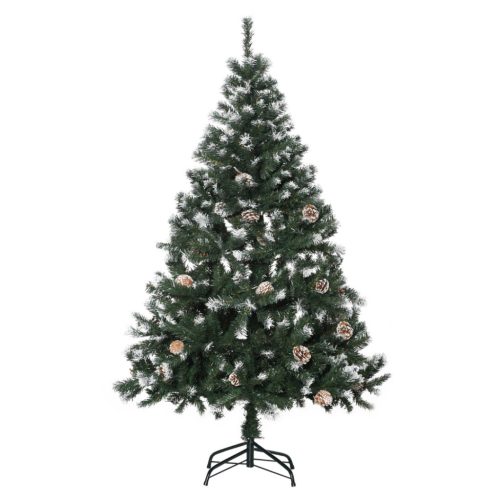 Műfenyő 180 cm havas hatású karácsonyfa 676 ág, 41 dísztoboz