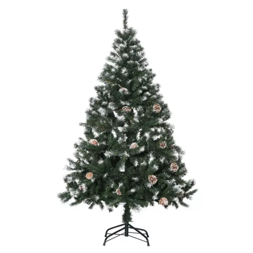 Műfenyő 180 cm havas hatású karácsonyfa 676 ág, 41 dísztoboz tűzálló