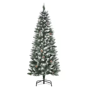 Műfenyő 150 cm 630 ág, 37 toboz, havas ágú karácsonyfa tűzálló kivitel