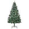 Műfenyő 180 cm magas, havas hatású karácsonyfa fenyőtobozokkal 1111 ág, stabil fém vázzal