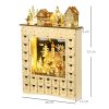 Fa adventi naptár LED-világítással 36x9x52 cm 24 fiókos, újratölthető karácsonyi öröknaptár natúr fa