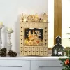 Fa adventi naptár LED-világítással 36x9x52 cm 24 fiókos, újratölthető karácsonyi öröknaptár natúr fa