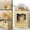 Fa adventi naptár LED-világítással 36x9x52 cm 24 fiókos, újratölthető karácsonyi öröknaptár natúr fa