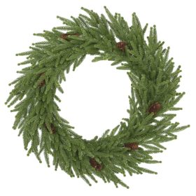   Műfenyő karácsonyi ajtókoszorú 60 cm átmérő, 88 ággal, 7 tobozzal zöld színben