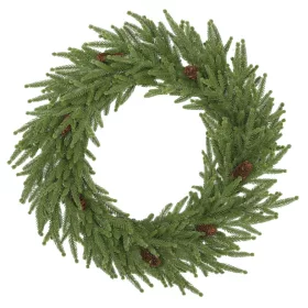 Műfenyő karácsonyi ajtókoszorú 60 cm átmérő, 88 ággal, 7 tobozzal, tűzálló anyagból, zöld színben