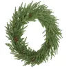Műfenyő karácsonyi ajtókoszorú 60 cm átmérő, 88 ággal, 7 tobozzal, tűzálló anyagból, zöld színben