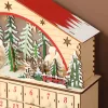 Fából készült adventi kalendárium LED világítással 24 fiókos 36x10x34 cm újratölthető karácsonyi naptár 