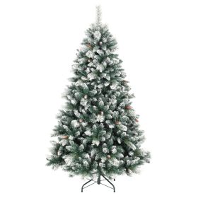  Műfenyő karácsonyfa 180 cm magas, havas hatású, 1000 ággal, 34 tobozzal, fém talppal