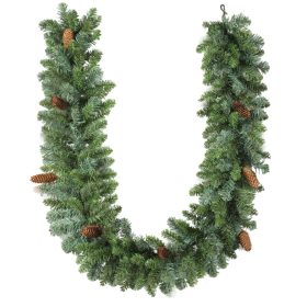   Karácsonyi műfenyő girland 180 cm hosszú, 162 ágas, 8 tobozzal díszített, zöld színű, hajlítható vázas dekoráció