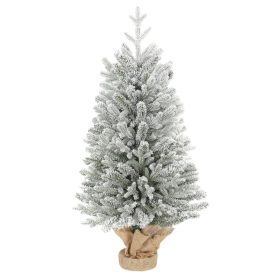   Mini műfenyő karácsonyfa 90 cm magas, 486 ágas, havas hatású, beton talppal és lenvászon borítással