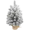 Mini műfenyő karácsonyfa 60 cm magas, havas hatású, 72 ággal, 6 tobozzal, beton talppal és lenvászon borítással