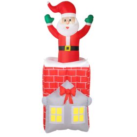   Felfújható Mikulás a kéményben mozgó karácsonyi dekoráció LED világítással, IP44 kültéri kivitel