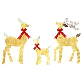   3 részes LED-es rénszarvas család melegfehér és színes világítással, IP44 kültéri kivitel