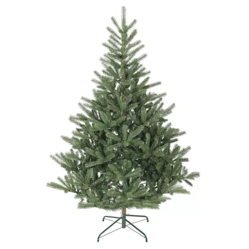 Műfenyő karácsonyfa 180 cm magas, széles ágú, élethű fenyő, tűzálló anyagból, fém talppal